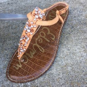 Sam Edelman Gwyneth T Strap Tan Rhineston Stud